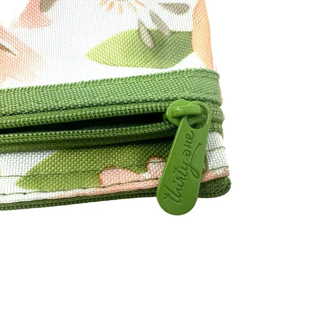 Thirty One Gifts White‎ & Pink Floral Makeup Bag Zipper Transparent Pouch Travel